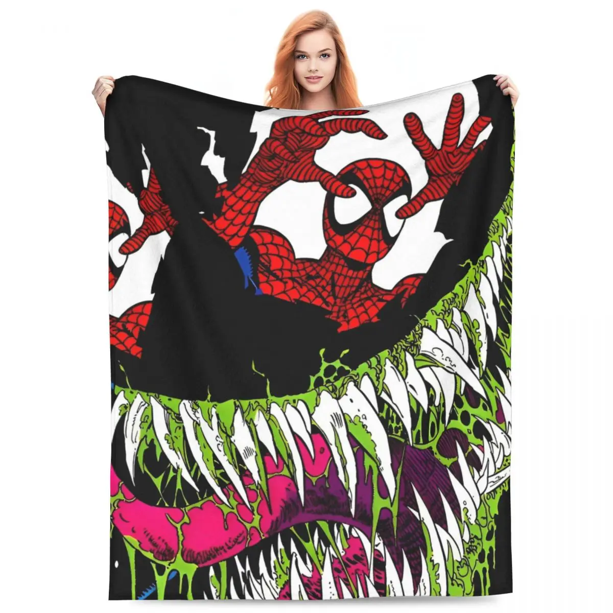 Spider Venom Symbiote Antihéroe Spiderman cómic Coral polar manta de felpa mantas para ropa de cama dormitorio ropa de cama cálida