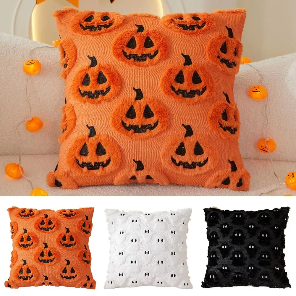 Fall Pumpkin Throw Pillow Covers Double-Sided Rust Autumn Pumpkin Halloween Ghost Plush Pillowcases for Home Sofa Couch Decor