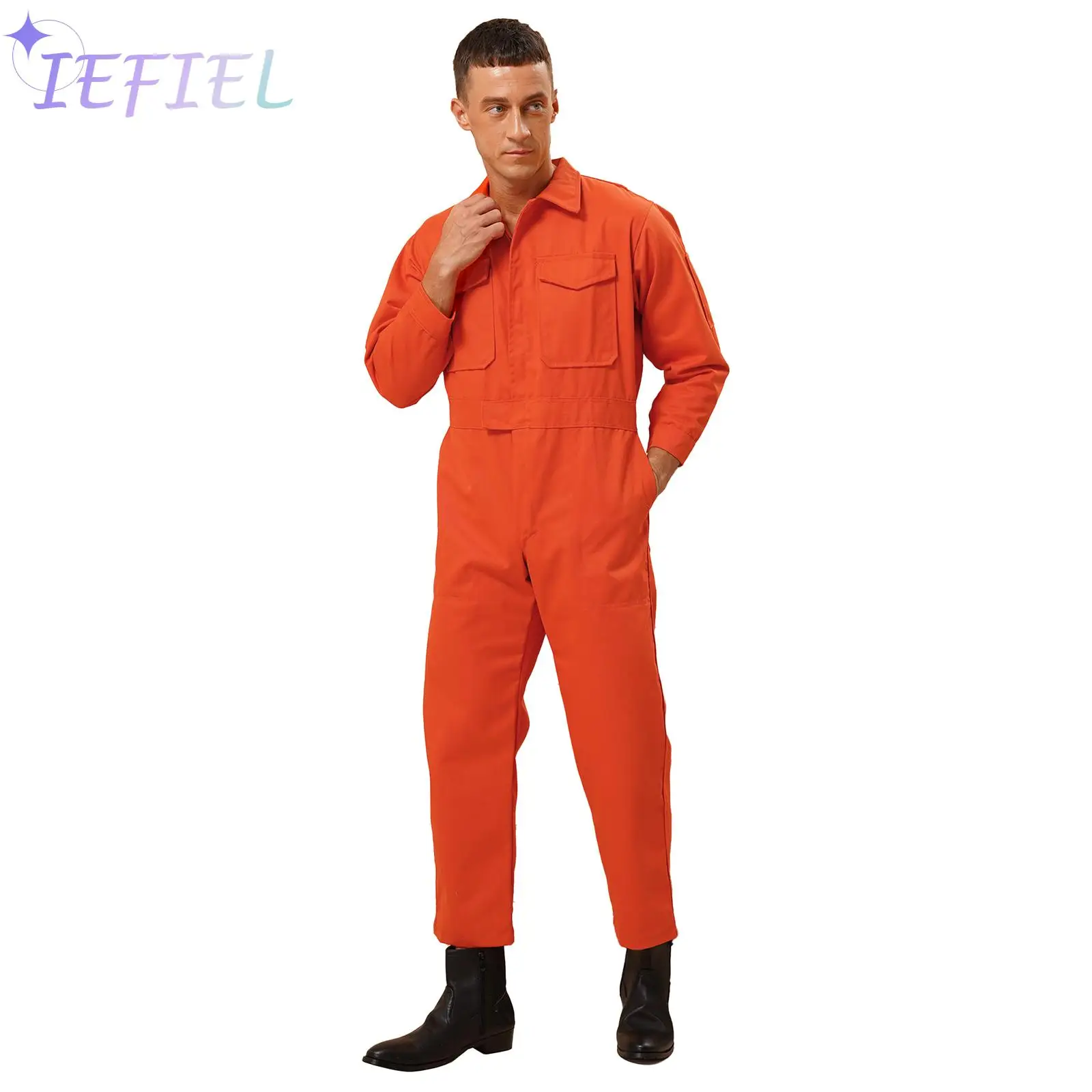 

Men Zip-Front Work Coverall Cargo Long Jumpsuit Pants Flame Resistant Multiple Pockets Mechanic Uniform Factory Workwear Cosplay