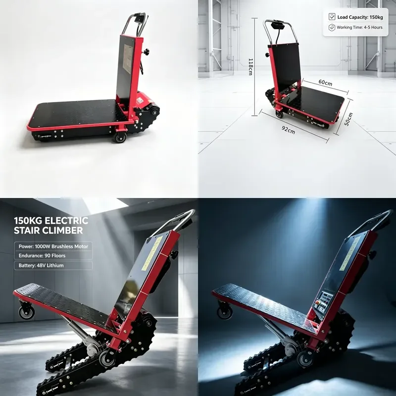 150kg Compact Electric Stair Climbing Trolley 1000W Portable Powered Hand Truck for Warehouse and Express Parcel Delivery