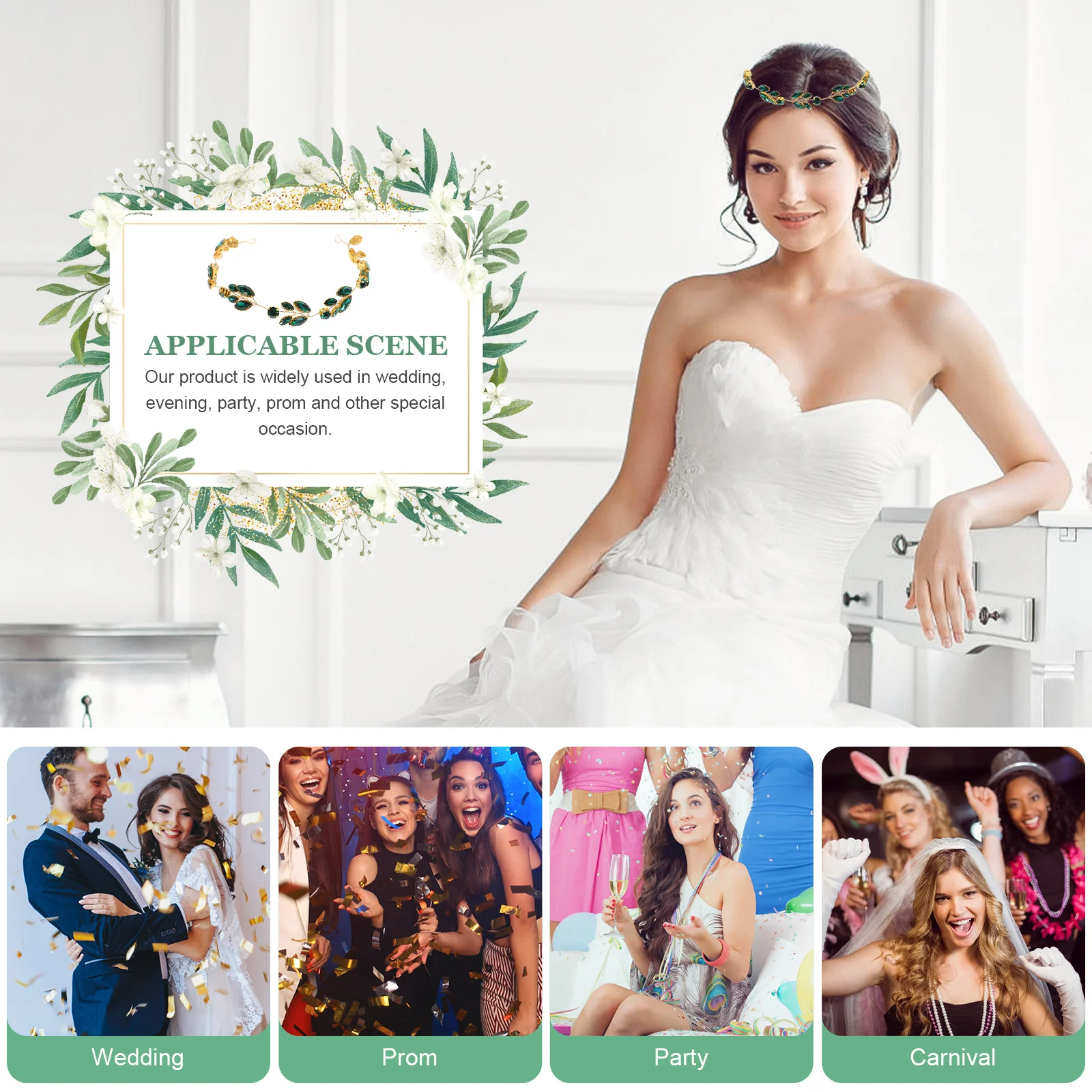 

Green Metal Bridal Hairband Lightweight Wedding Headband Bridal Headdress Hair Accessories for Brides Party Banquet