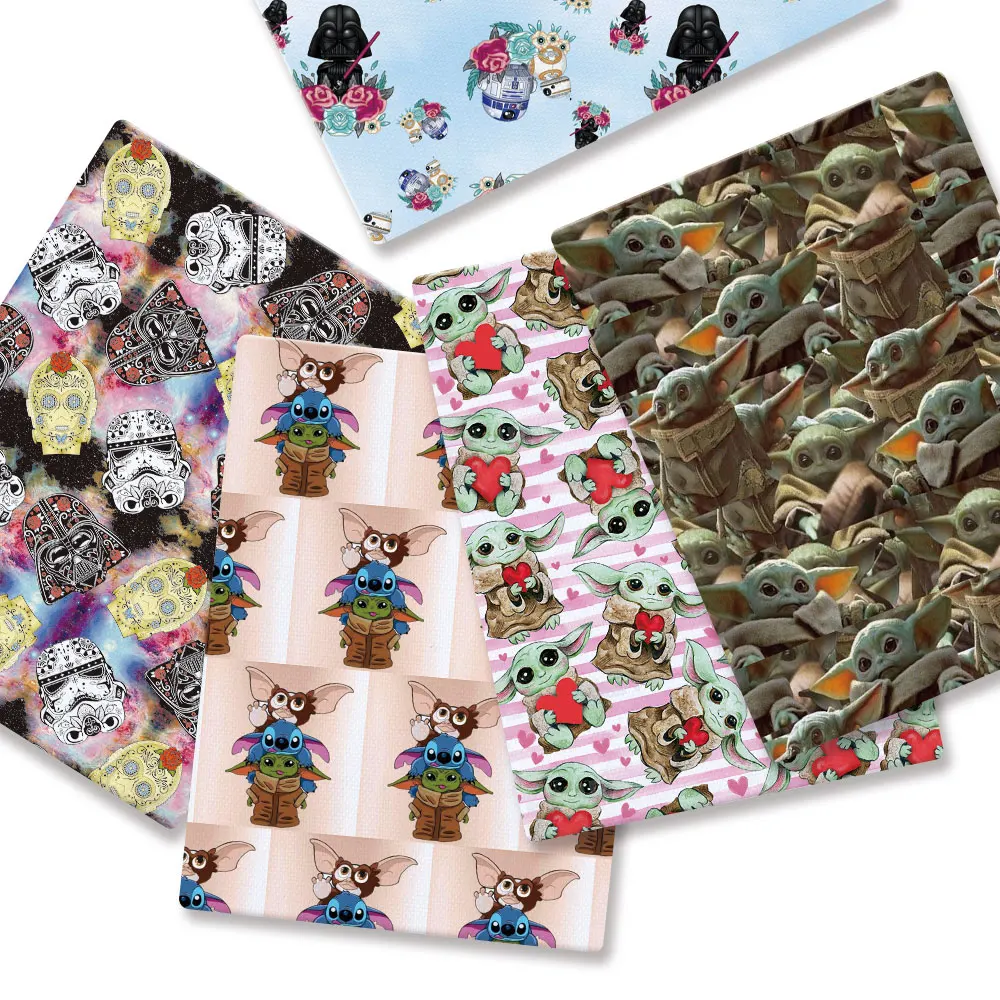 Tela estampada de dibujos animados de 140x50CM, tela de poliéster/100% algodón/satén para manualidades, patchwork, costura infantil, muñecas, cortinas