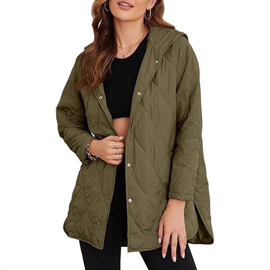 

2025 Women's Winter Casual Jacket Quilted Hooded Button Cotton Coat for Women