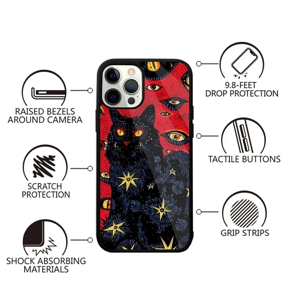 Black Cat Art Phone Case For iPhone 15,14,13,12,11,Plus,Pro,Max Mini Magsafe Magnetic Wireless Charging