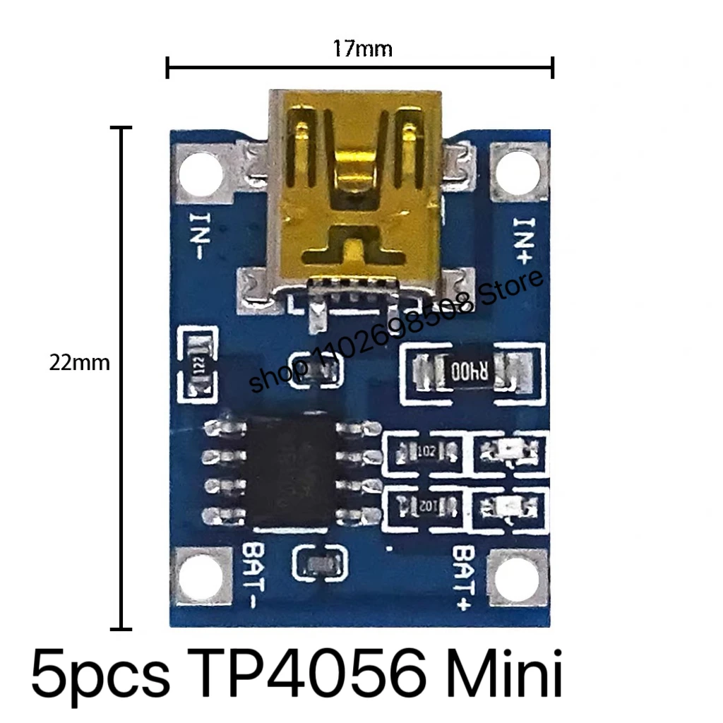 

Lithium battery charging module, 5 pieces, 5V, 1A, Micro/Type-C/Mini 18650, TP4056, with protection, dual function, 1A, lithium-