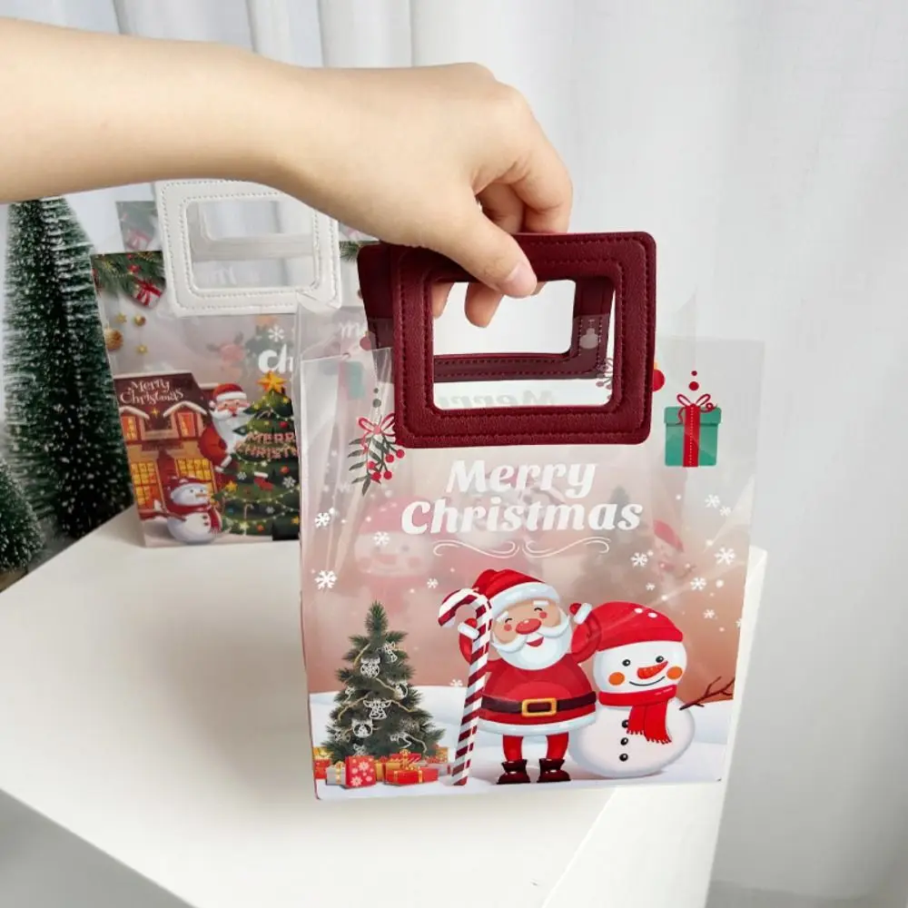 3pcs Transparent Christmas Gifts Packaging Bag Cute Exquisite Xmas Eve Tote Handbag Multi-purpose Thicked Square Pouch Chocolate