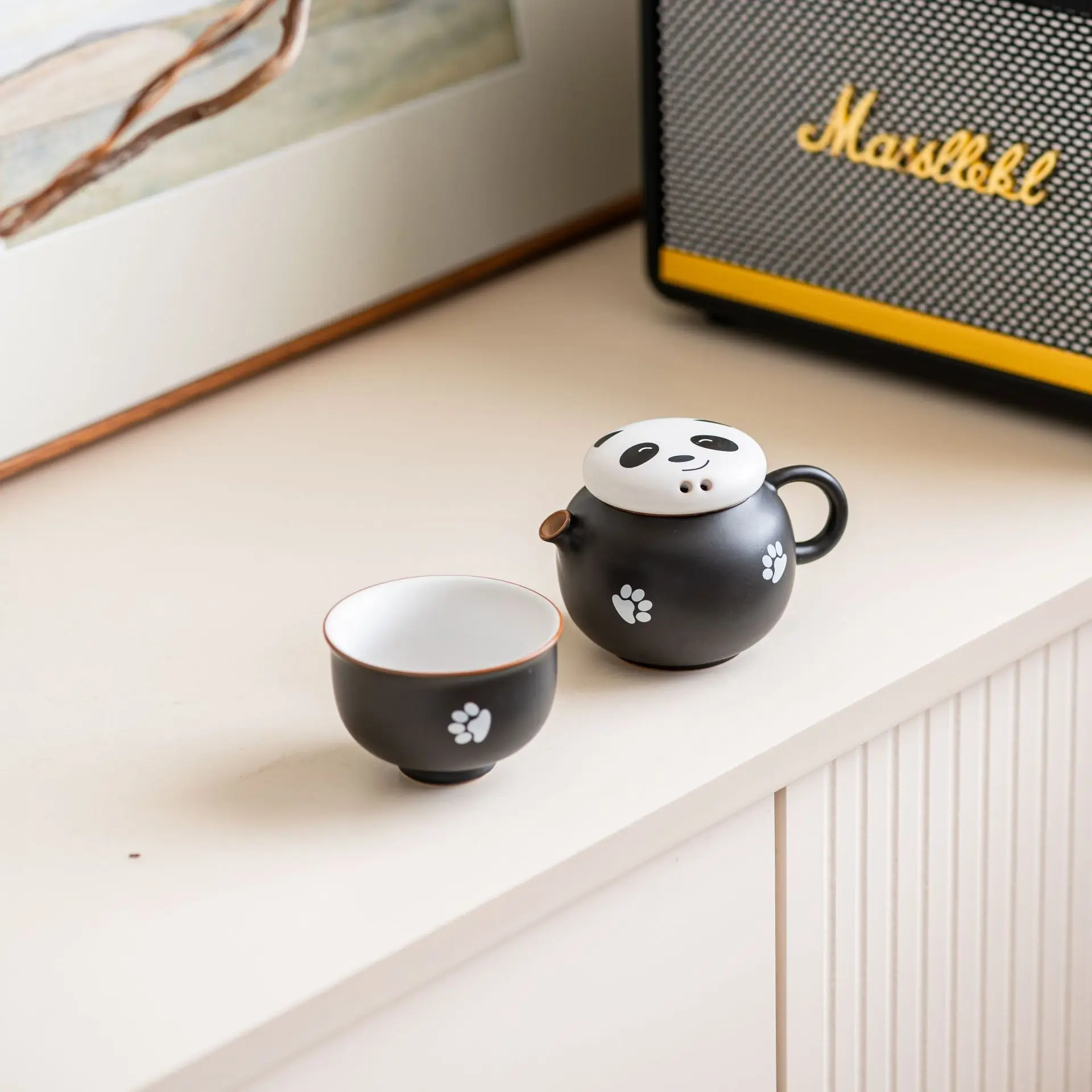 

Panda Travel Tea Set: One pot, one cup, Portable Tea Cup set, Quick Guest Cup