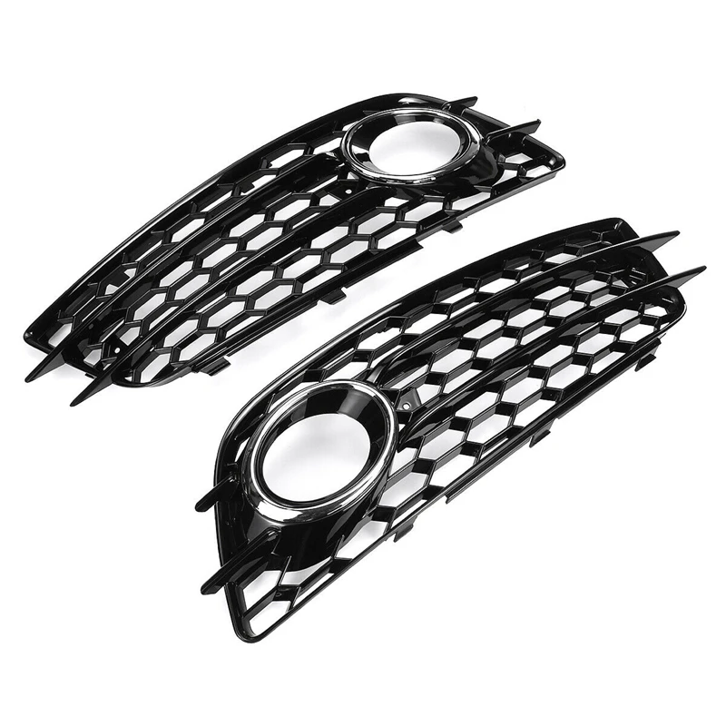 For Audi A4 B8 S-Lines S4 2008 2009 2010 2011 2012 Pair Front Bumper Fog Light Lamp Grille Grill Cover Mesh Honeycomb Grille