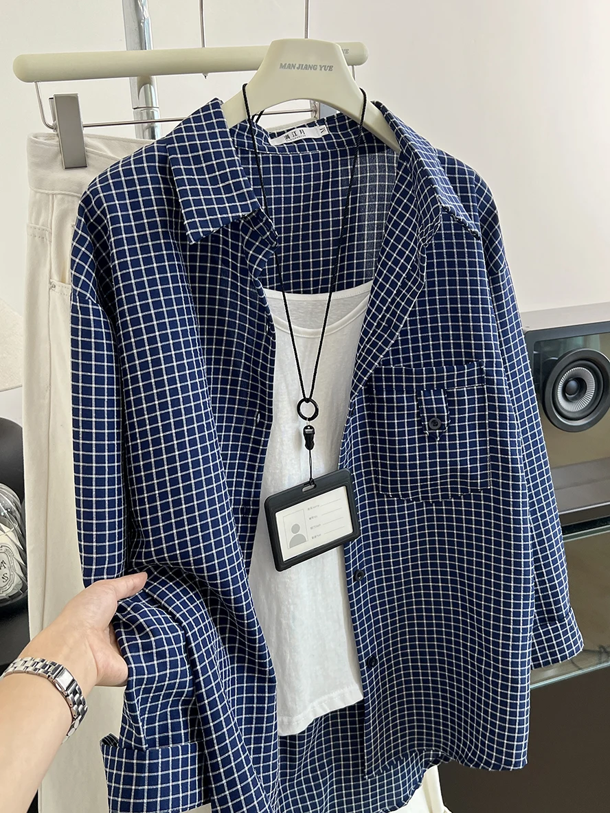 เสื้อเชิ้ตผู้หญิงสไตล์วินเทจ แขนยาว ลายสก็อต ทรงโอเวอร์ไซส์ แฟชั่นฤดูใบไม้ร่วง ฤดูหนาว เสื้อทรงหลวม ปกเสื้อแบบปกเชิ้ต เสื้อทรงหลวม