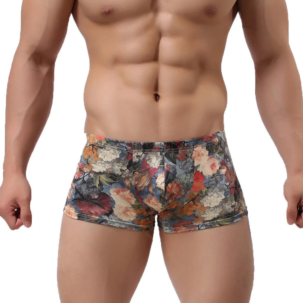 Men Sexy Underwear Nylon Printed Shorts Pouch Flat Angle Underpants  Male Panty Lingerie Men Underpants S-XXL