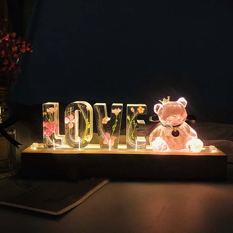 Custom Name Letter Lamp Personalized Handmade Mother\'s valentines day gift Resin Dry Flower Warm Color Led Flower Night Lights