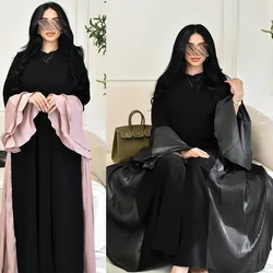 Ruffle Sleeve Eid Muslim Silky Abaya for Women Dresses Jalabiya Satin Long Robe Ramadan Morocco Dubai Abayas Kaftan Vestidos