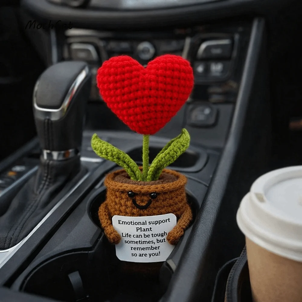 Hand Knitted Artificial Tulip Ornament Mini Size Finished Product Weaving heart decorations Inspirational Message Card