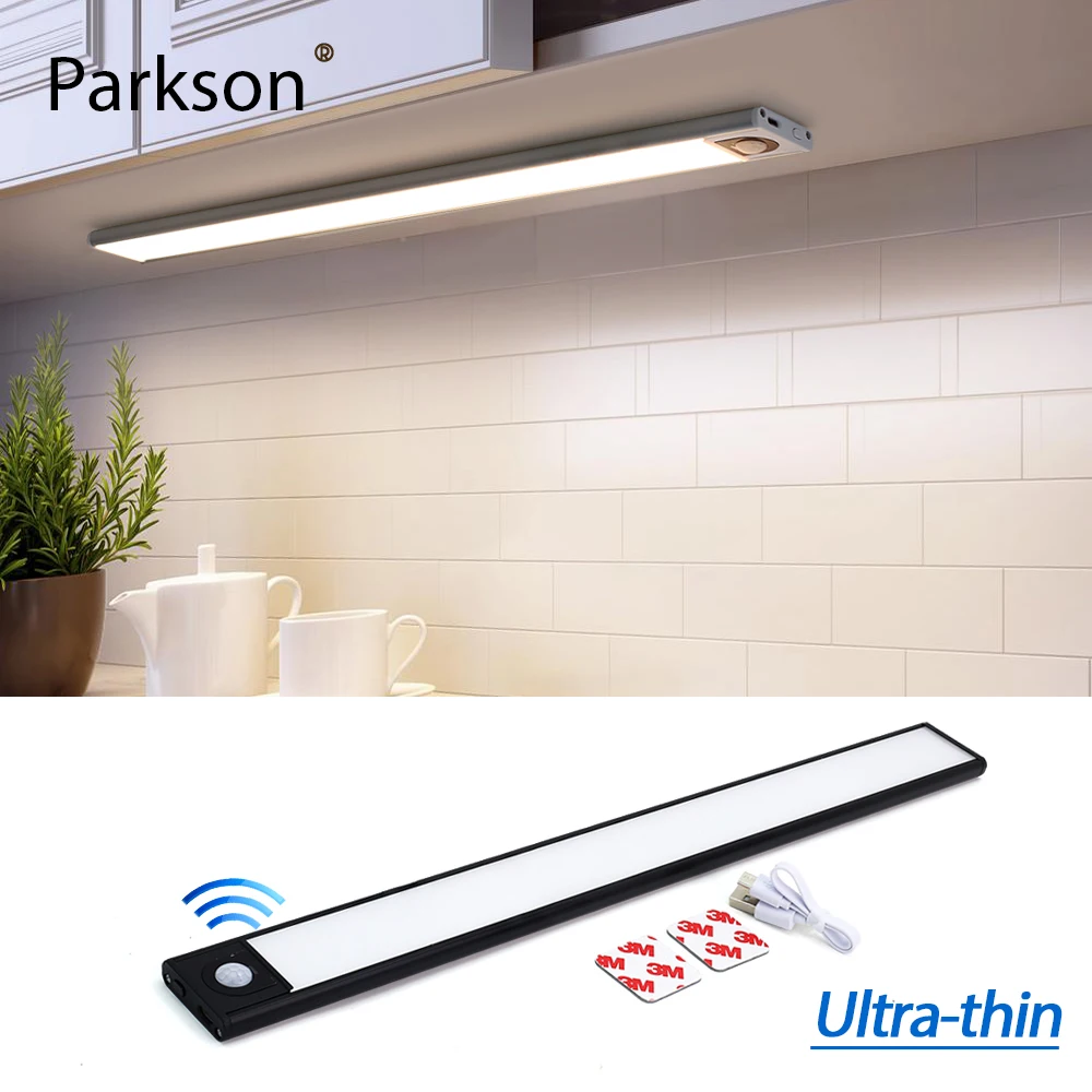 Ultra-Thin Led Under Kitchen Cabinet Light Motion Sensor Lamp Usb Rechargeable Interior Lighting For  Bedroom Closet Wardrode