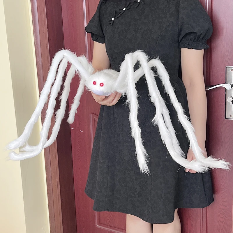 White Plush Spider Scary Giant Spider Halloween Haunted House Decorations Hairy Spider Props for Halloween Party Yard Decor