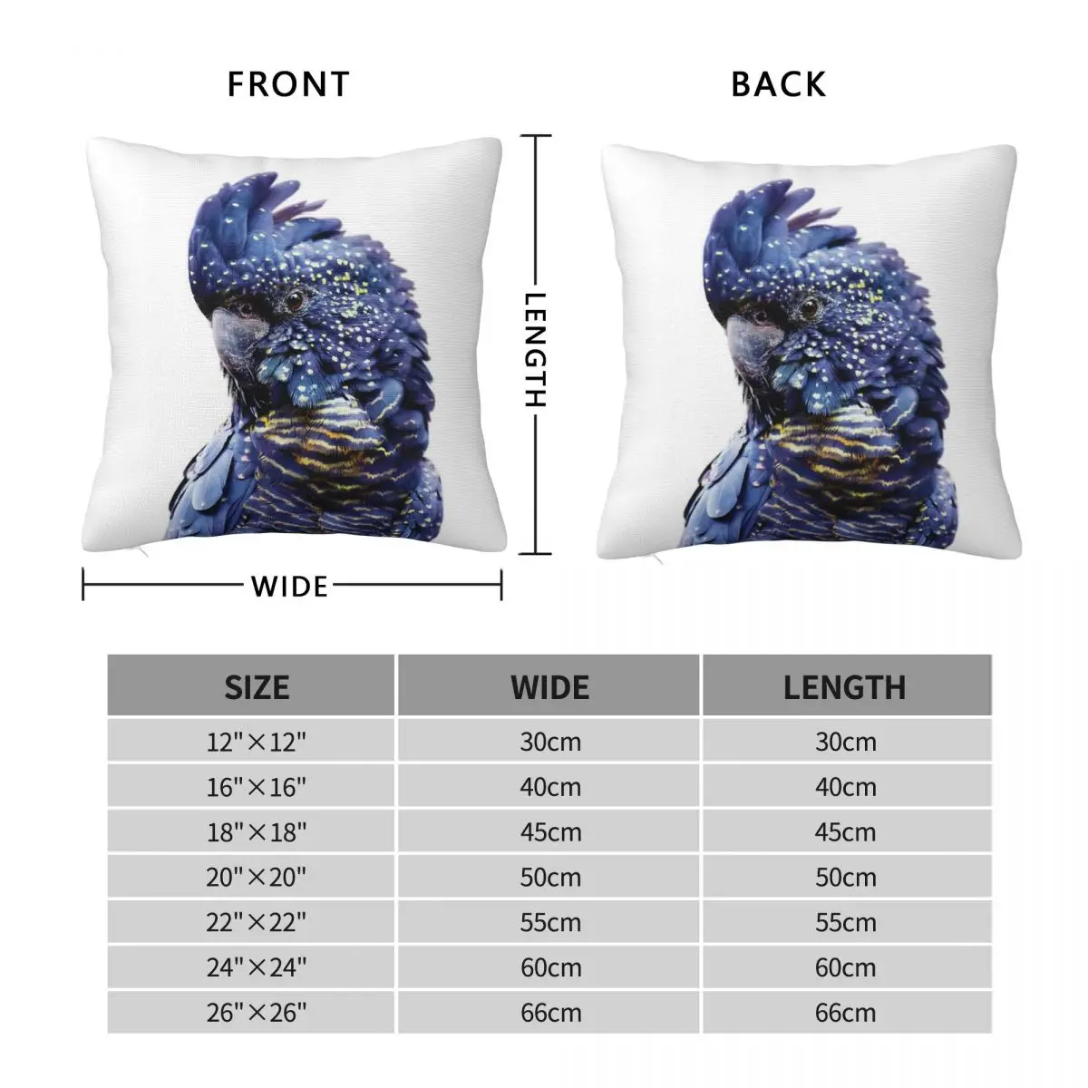 Black Cockatoo Square Pillowcase Polyester Linen Velvet Pattern Zip Decor Throw Pillow Case Room Cushion Case