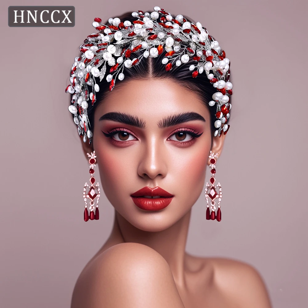 

HNCCX Luxury Pearl Rhinestone Head Hoop Fashion Crystal Wedding Hair Jewelry Headpiece Women Handmade Hair Accessories CP801