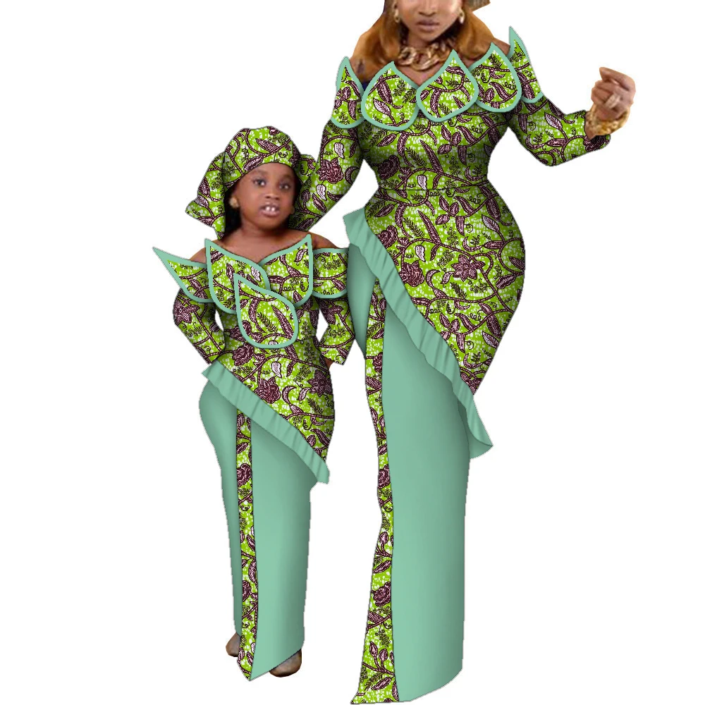 Fashion Mom Daughter Dress Ankara Dresses Women Girls Family Matching Clothing African Wax Print Dashiki Maxi Dress WYQ899