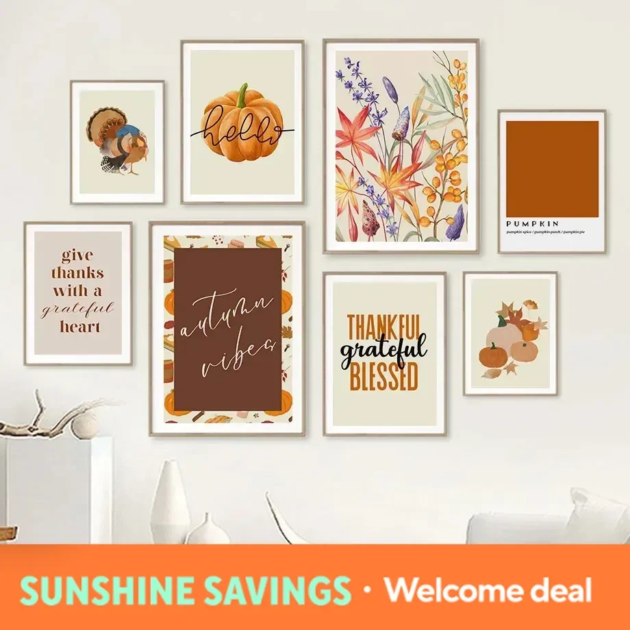 Fall Leaves Pumpkin Turkey Car Quotes Autumn Posters Prints Canvas Painting Gallery Wall Art Pictures For Living Room Home De