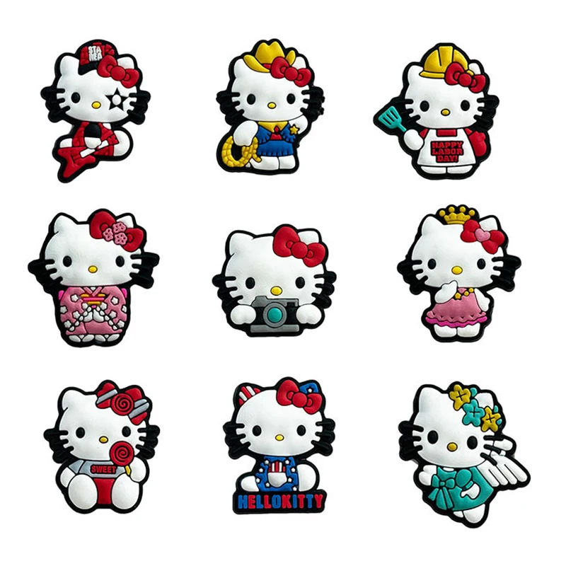 1pcs Hello Kitty Cartoon Shoe Charms PVC Souvenir Shoe Buckle Wholesale Accessories Decorations Girls X-mas Gifts Wholesale