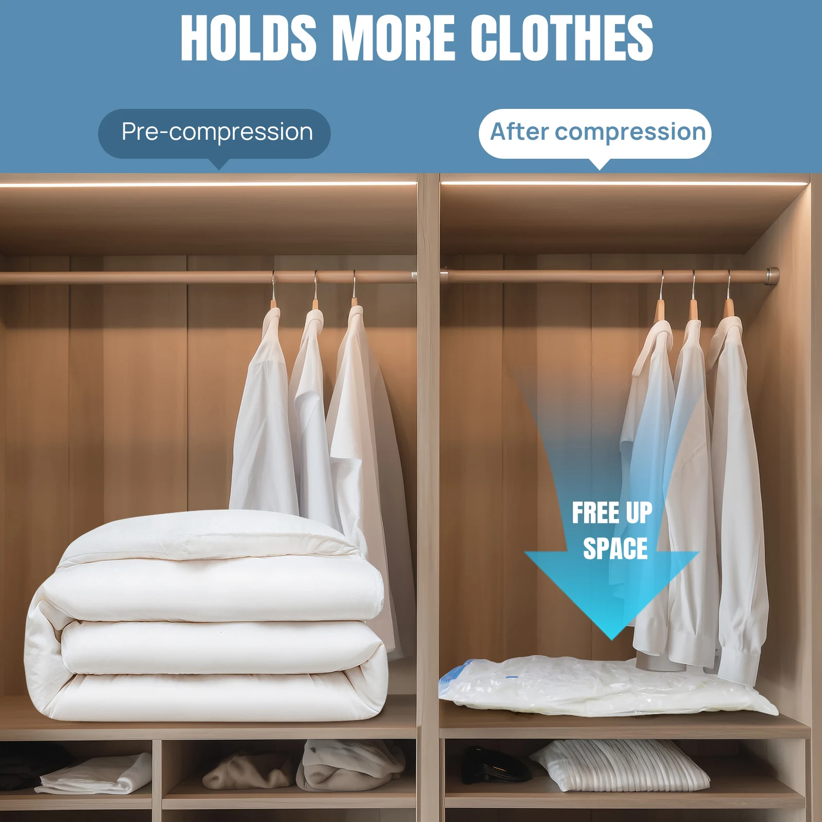 12 عبوة من أكياس تخزين المكنسة الكهربائية، أكياس موفرة للمساحة ضغط للألحفة والبطانيات، منظم تعبئة الملابس أثناء السفر