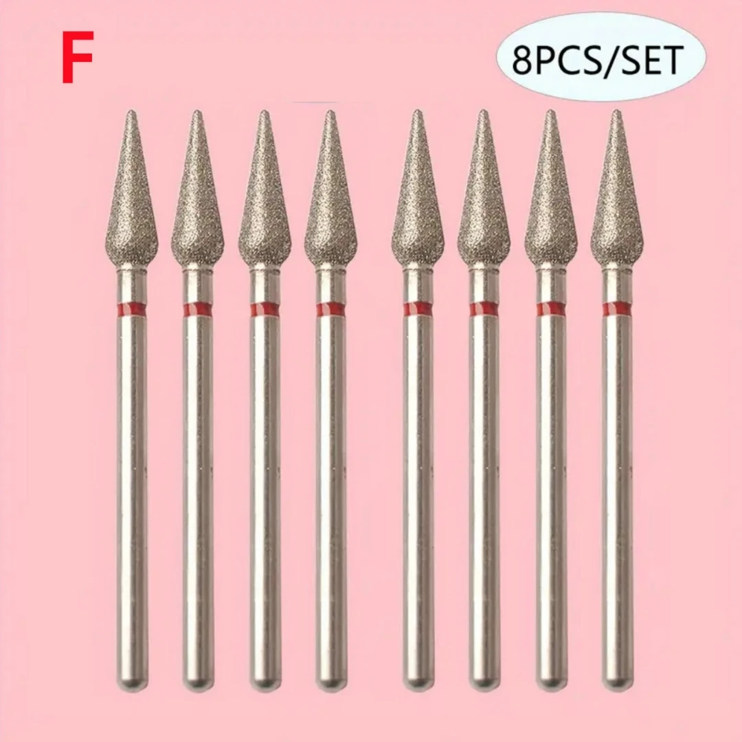 Set di punte da trapano per unghie professionali per pulizia cuticola diamantata da 8 pezzi - Acciaio inossidabile rotante di sicurezza per accessorio per manicure per unghie russa