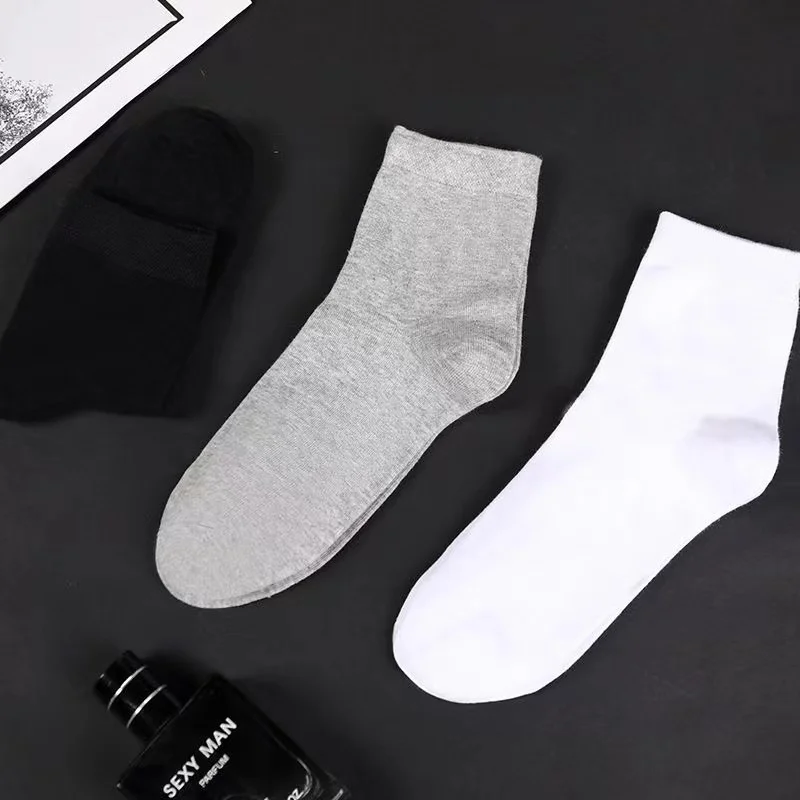 5 Pairs High Quality Business Men\'s Black and White Breathable Socks 100% Cotton Antibacterial and Deodorant Socks