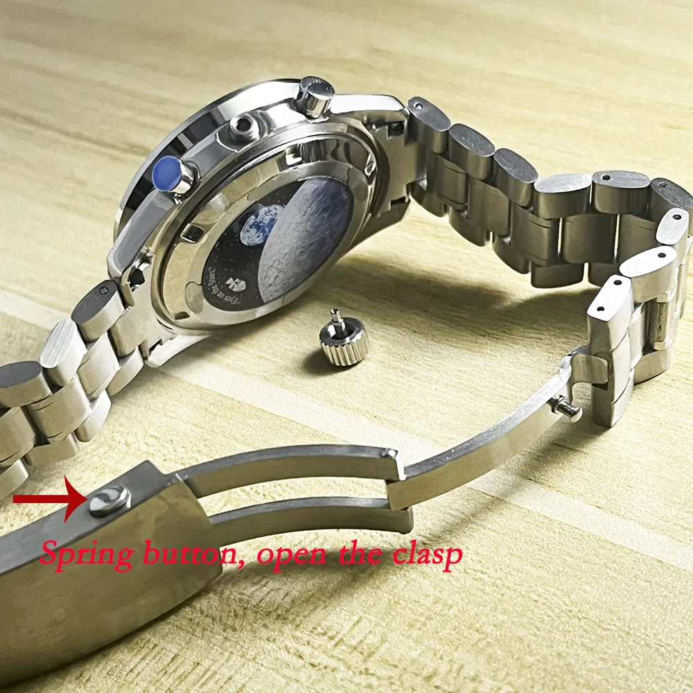 40mm Stainless Steel Silver Case Blue Bezel Watch Replacement Component with Stainless Steel Strap VK63 VK64 Chronograph Quartz image 3