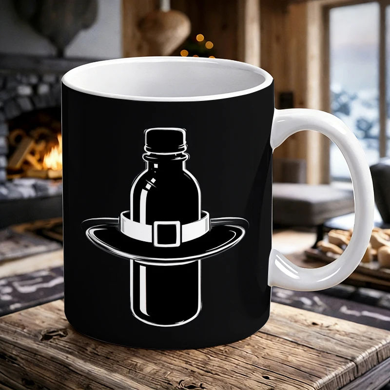 

11 oz Pilgrim Bottle Handle Ceramic Mug, Full Print Pattern Coffee Cup, Insulated Milk Mug, Office Water Cup, Fade-Resistant