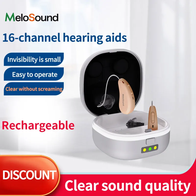 

16 Channels Digital Rechargeable RIC Hearing Aid Invisible Earbuds With Recharge Charger Case Hearing Aid Dryer Hearing Aids