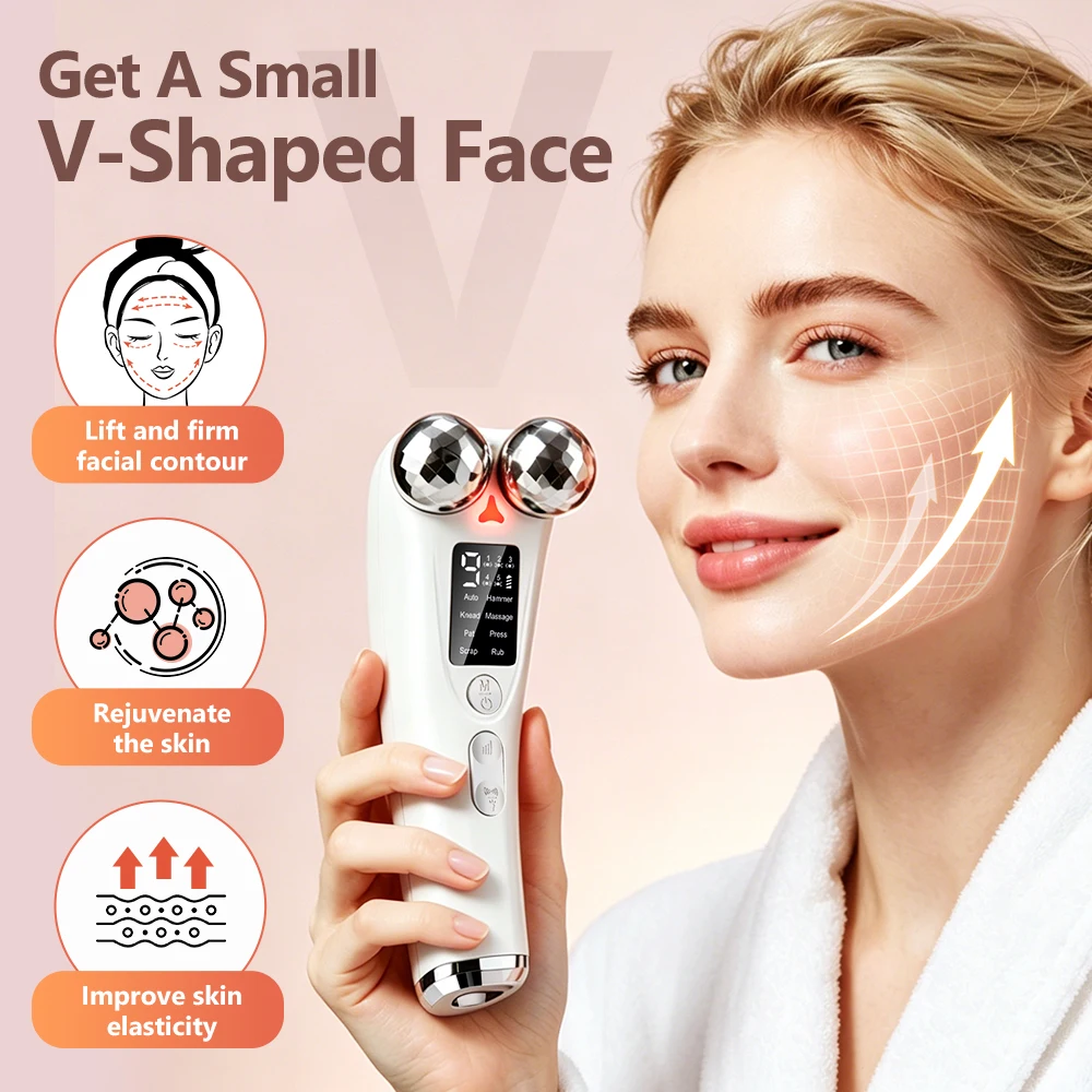EMS Facial Beauty Roller Massager Electric Neck Face Lifting Devices with 8 Massage Modes, 5 Vibration Levels Face Beauty Device