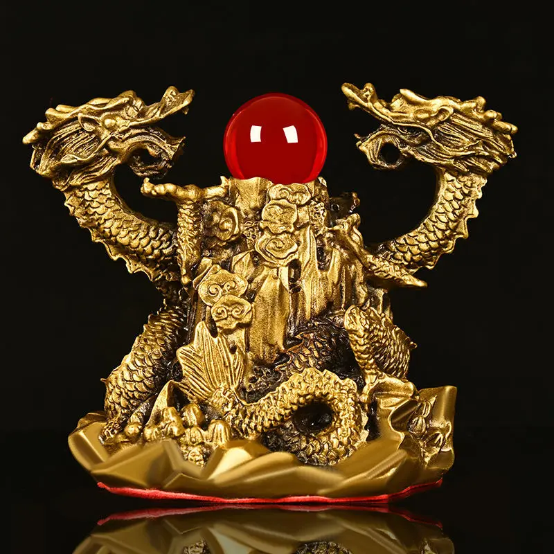 

Chinese Style Fengshui Copper Ornaments Pure Copper Double Dragons Playing with Pearls Living Room and Office Decoration