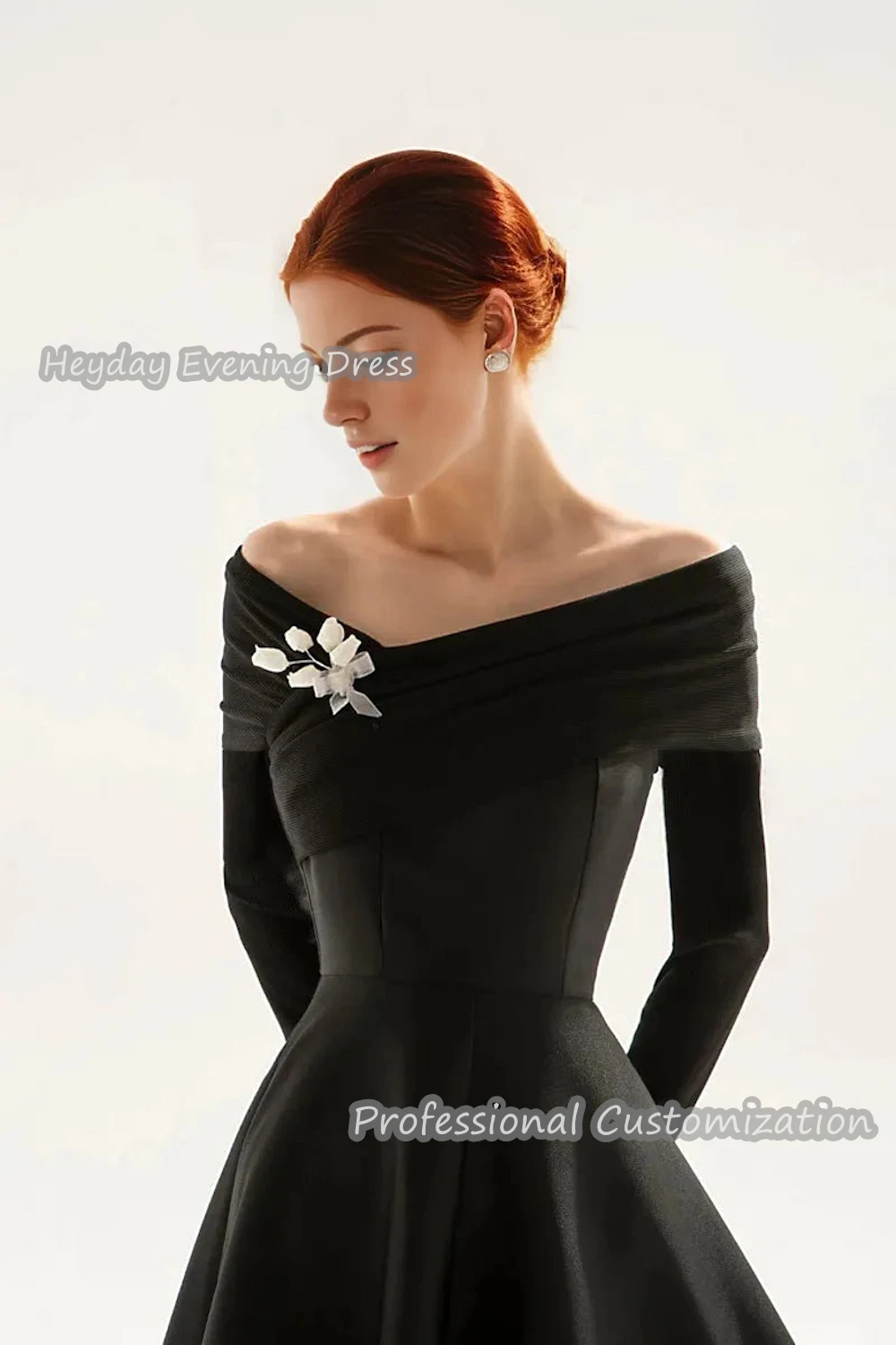 Heyday Off-the-shoulder Saudi Arabia Long Sleeves A-Line Prom Gown Satin Knee Length Sexy Elegant luxury Dress For Women 2024