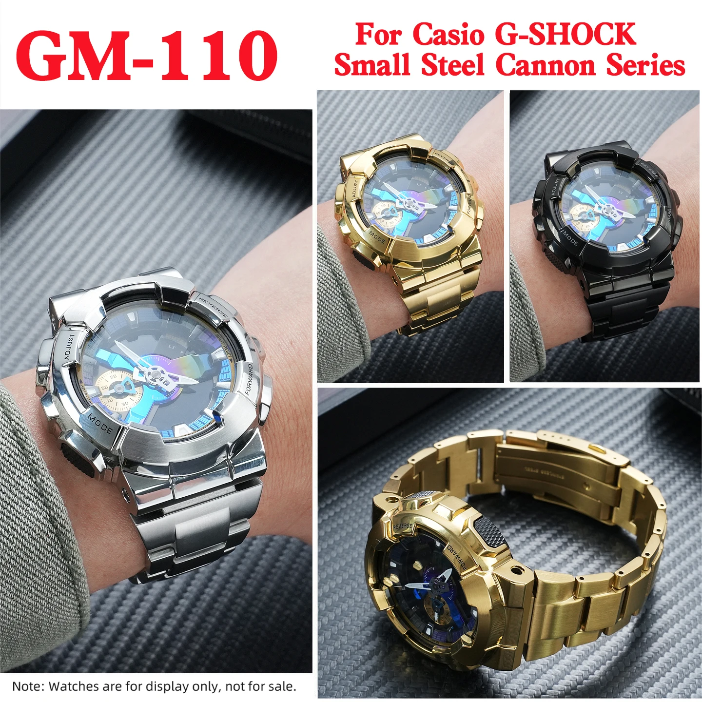 

Комплект из корпуса, ремешка и безеля из нержавеющей стали для Casio G-SHOCK GM110 GM-110, модификация Small Steel Cannon, замена, черный цвет.