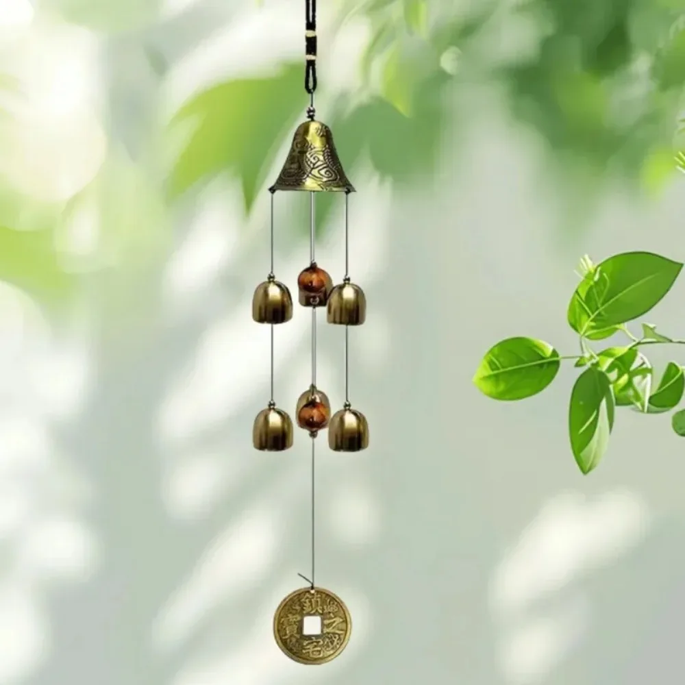 6 Copper Alloy Bells Hanging Wind Chime for Home Garden - Good Luck Blessing Lucky Wind Chimes Fengshui Dragon Bell