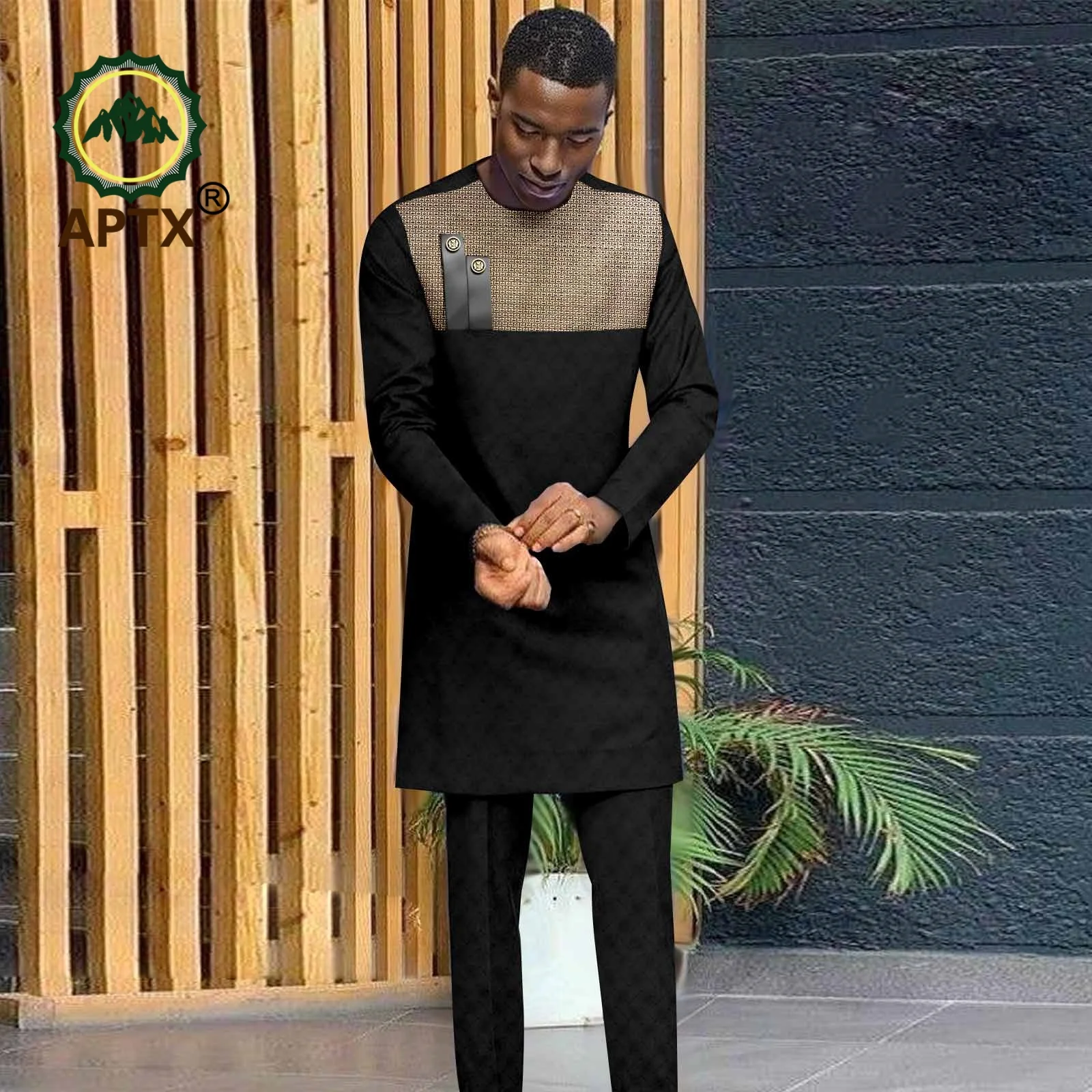 

African Traditional Men Suit Traditional Casual Set T-Shirt Trousers Long Sleeve 2 Piece Set Outfits Men's Clothes 2416109