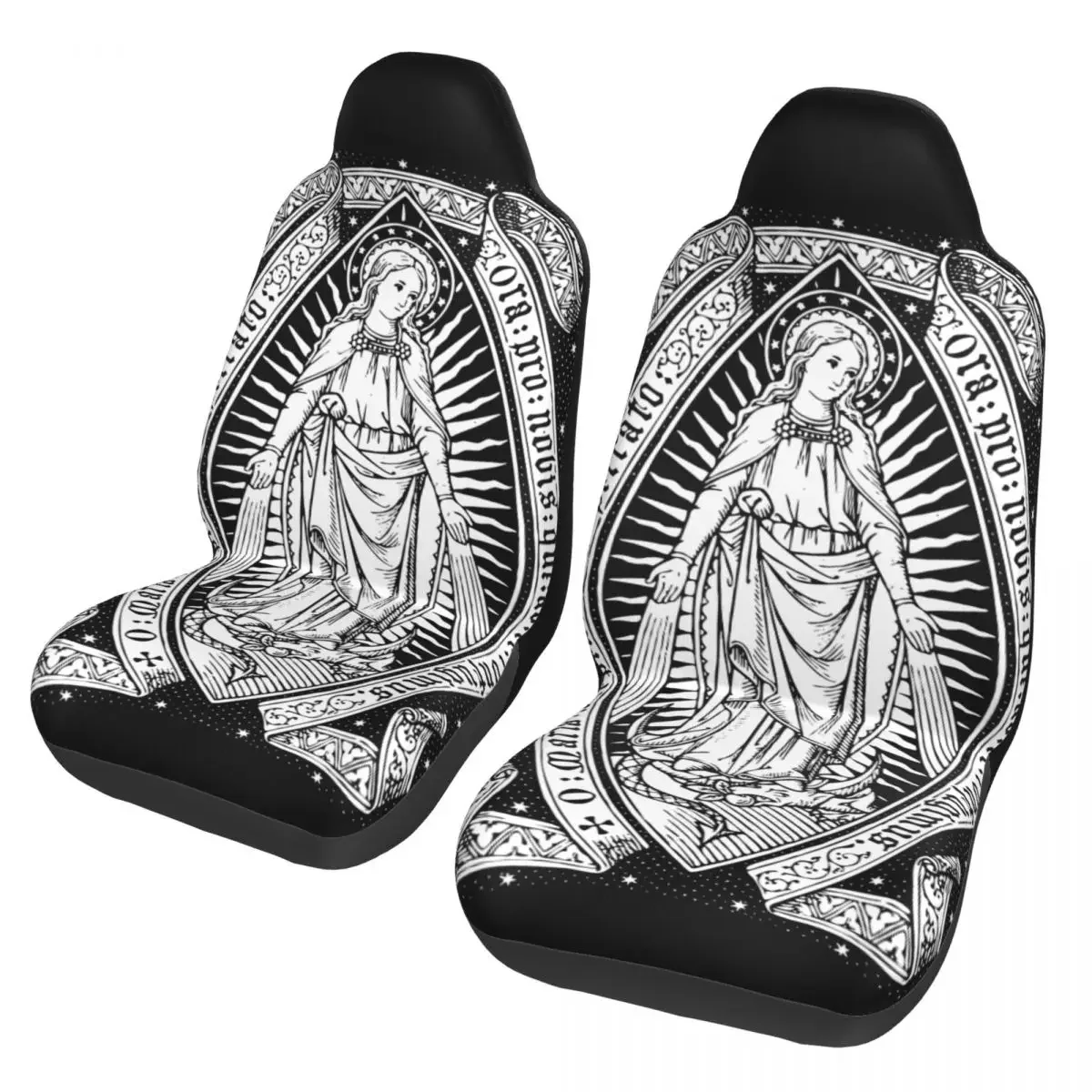 Vintage Virgin Mary Engraving Universal Car Seat Cover Four Seasons Women Guadalupe Catholic Car Seats Covers Fabric Hunting