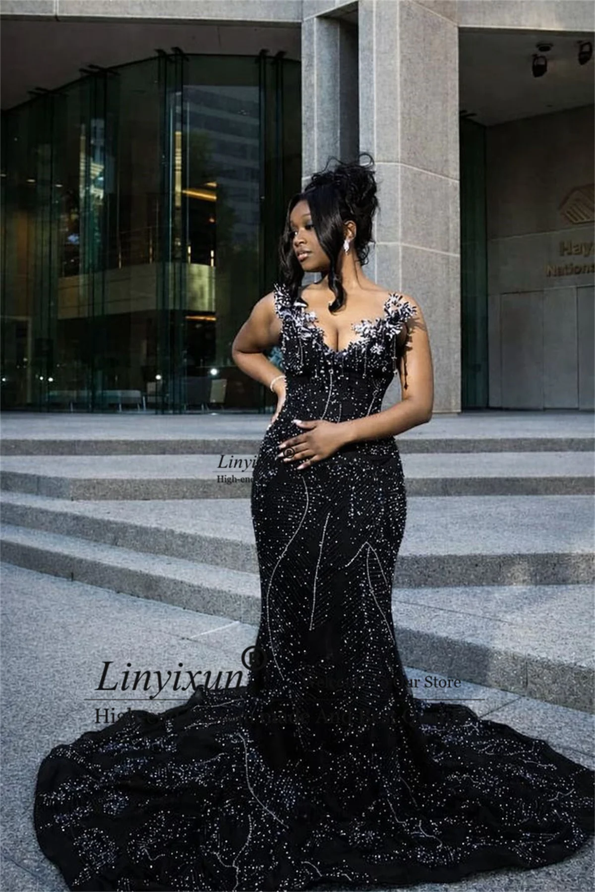 Luxury Rhinestone Diamond Mermaid Prom Dresses Customized Black Girl Evening Party Gown Aso Ebi Birthday sequins robes de soirée
