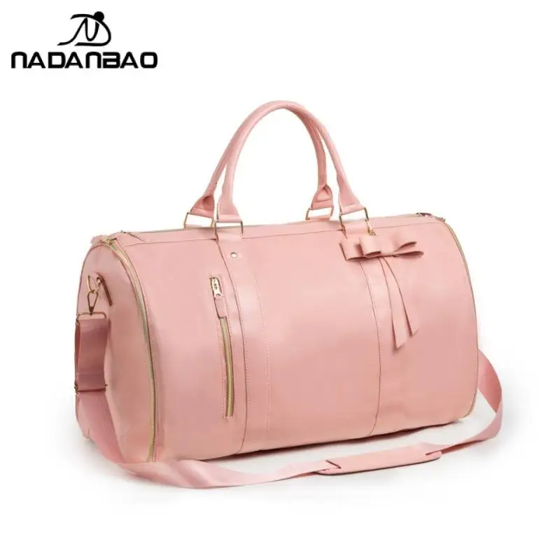 Nadanbao Retro Travel Handbag Convenient Carry-on Clothing Bag Large PU Leather  Duffel Bag  Women Fashion Solid Color 2025