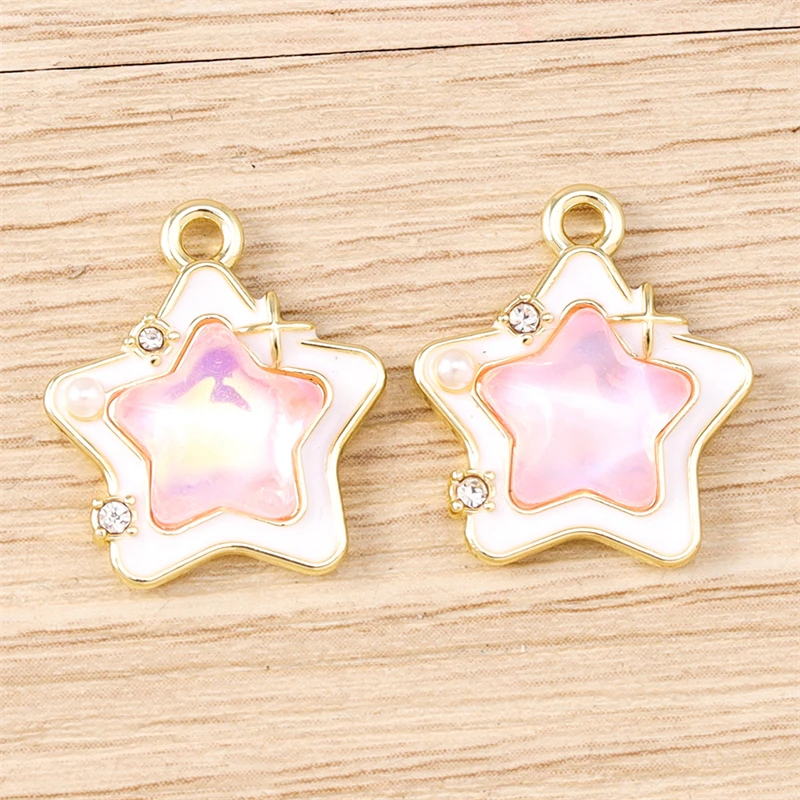 5 Stück 16 x 19 mm niedliche Kristall-Stern-Charms-Anhänger für Schmuckherstellung, Tropfen-Ohrringe, Halsketten, Armbänder, Zubehör, DIY, Basteln, Geschenke – Detail 3