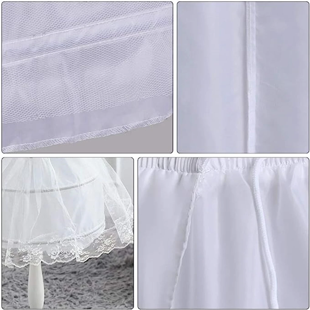 White Mesh Lolita Petticoats para crianças, Roupas Femininas, Underskirt, Catwalk, Flower Girl Dresses, 3 Hoop