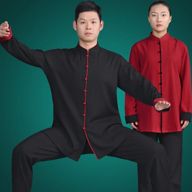 Autumn Women Men Tai Chi Kungfu Martial Arts Uniforms Linen Chinese Traditional Sweatshirt+pant Yoga Meditation Workout Tang Set