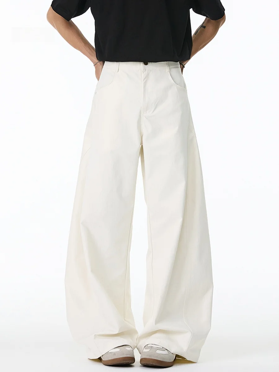 Men's Casual Wide Leg Pants Spring Summer Quick Dry Elastic Workwear Loose Straight Cut Long Trousers Fashionable Urban Style