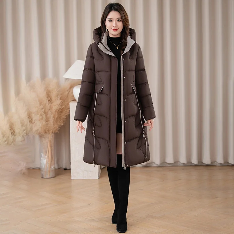 سترة نسائية باركاس بغطاء للرأس وسحاب سميك كاجوال وأكمام طويلة معاطف متوسطة الطول بجيوب ملابس خارجية أنيقة دافئة للخريف والشتاء #4