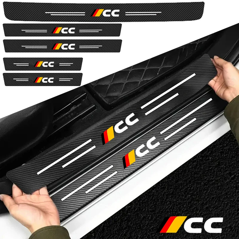 Car Accessories for Volkswagen VW CC Logo Carbon Fiber Door Threshold Sill Scuff Plate Decals Protector Stickers Pedal Guards