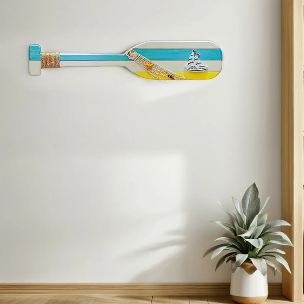 

2 Pcs Wooden Paddle Mediterranean Wall Ornament Decoration Nautical Decorations Seaside
