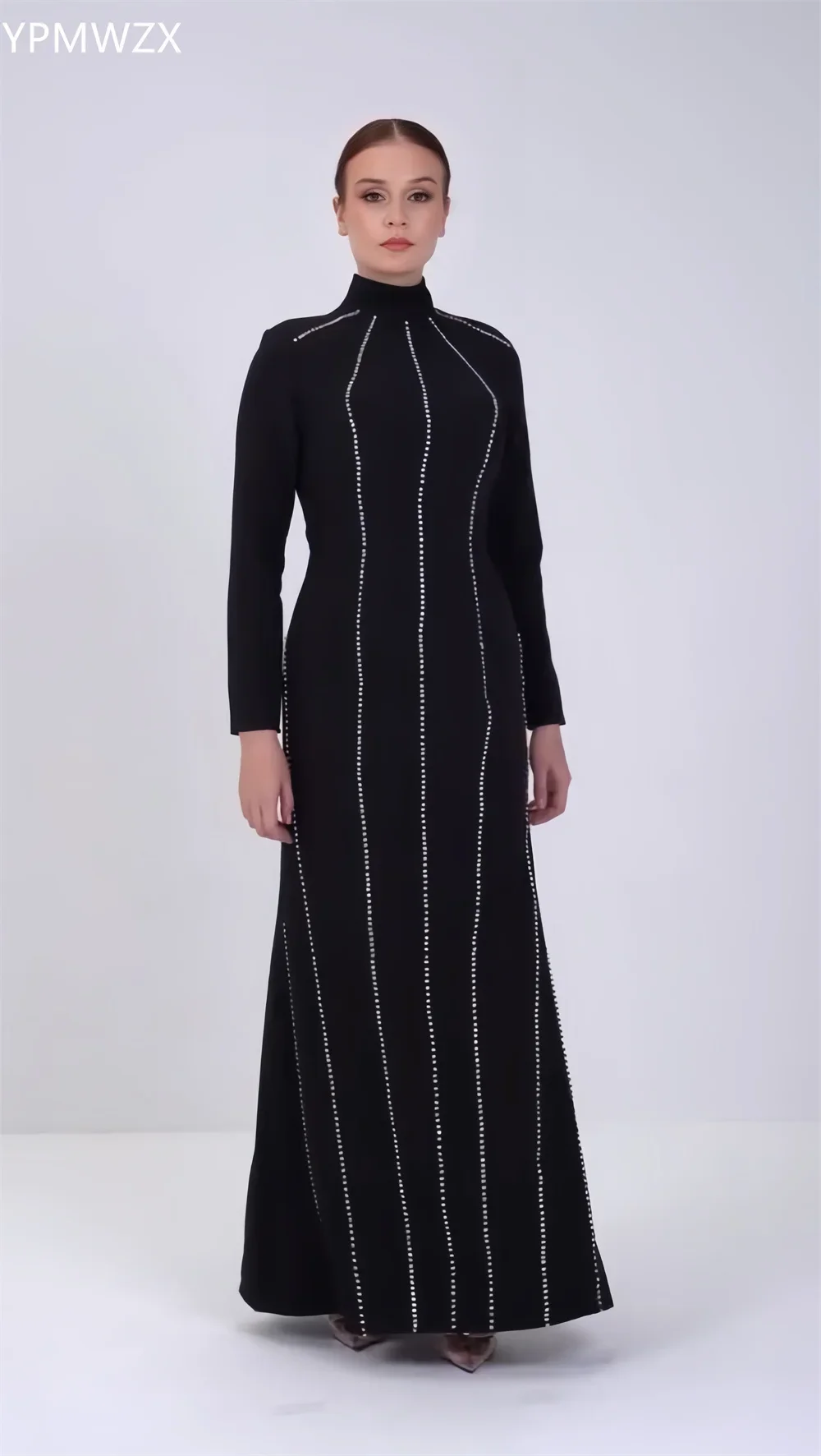 YPMWZX-Robe de Soirée Personnalisée pour Femme, Tenue de Bal, Sirène, Col Haut, Longueur au Sol, avec Perles, sur Mesure