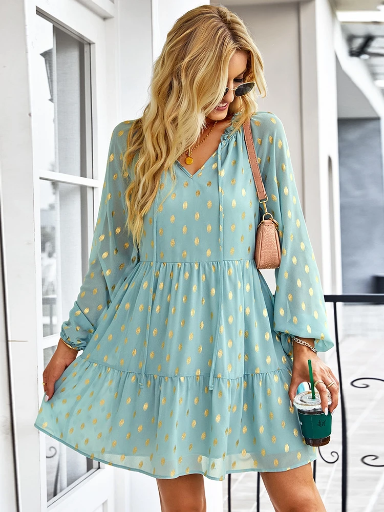 Msfilia V Neck Full Sleeve Loose Printed Chic Dress Women Retro Spring Autumn Boho Chiffon Holiday Dresses