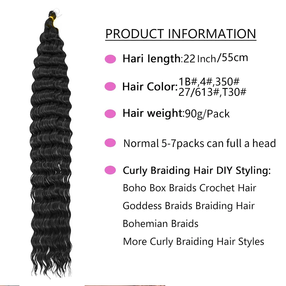 Ocean Wave gehaakt haar 22 inch diepe golf krullend vlechthaar extensions synthetisch krullend gehaakt haar voor zwarte vrouwen