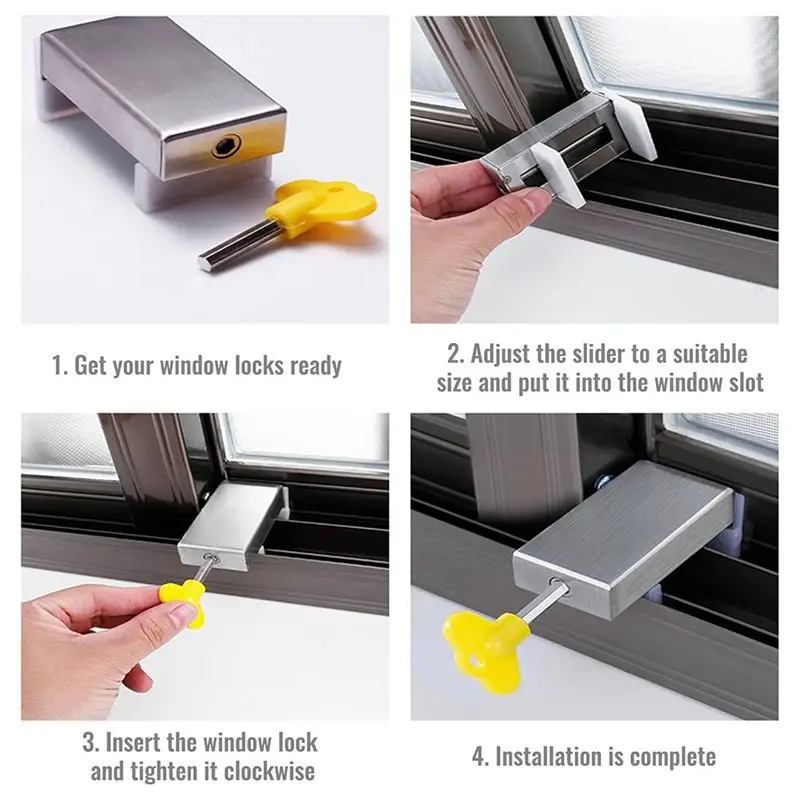 DT17 2PCS Adjustable Window Security Locks Window Limiters for Position Stopper Child Safe for Sliding